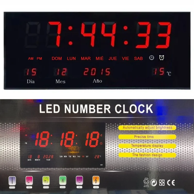 Reloj Digital Para Pared con Pantalla Led Genérico Negro