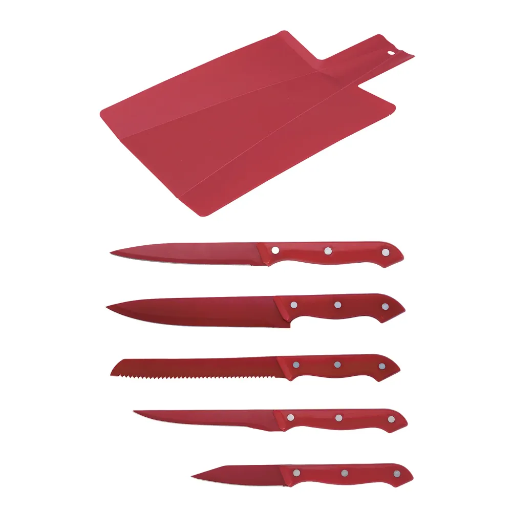 SET 6PZ 5 CUCHILLOS + TABLA CORTE ROJO MILKY BERGNER
