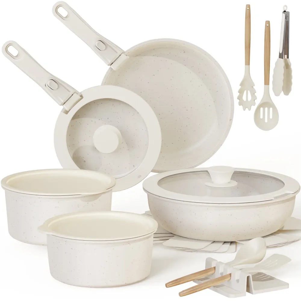 20 Piece Ceramic Pots and Pans Set Non Stick, Cookware Astercook