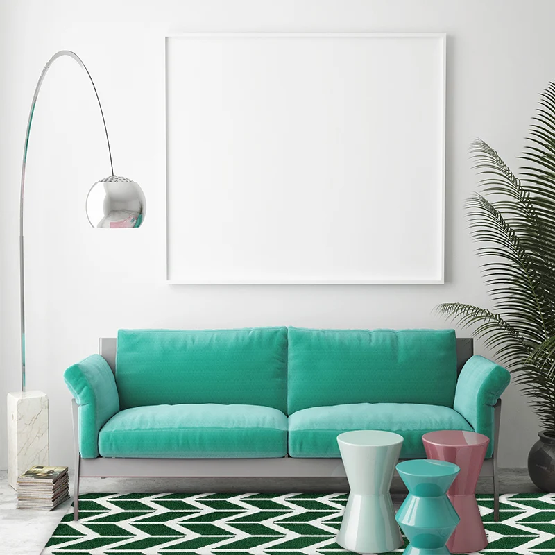 Tapis de salon moderne en tapis imprimé chevron géométrique vert tapis en fibra sintética lavable en machine para Ramas de...