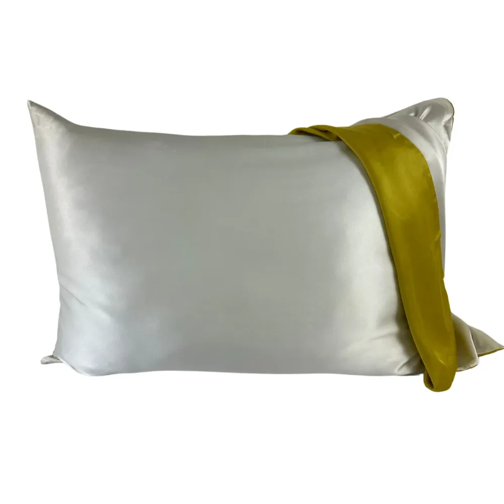 FUNDA DE ALMOHADA DE SEDA CON DOBLE CARA - COLOR BLANCO Y AMARILLO ICON SILK