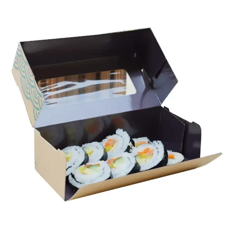 Caja de papel desechable para llevar, almuerzo de arroz de Sushi chino, blanco y negro, impreso personalizado, embalaje de...