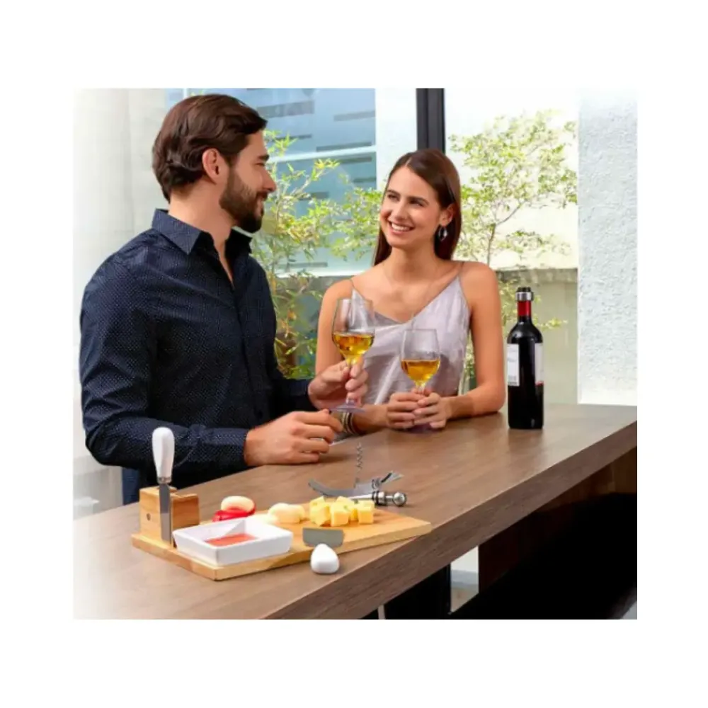 Set Tabla Cuchillos Promoopcion Quesos Vinos Madera Cocina
