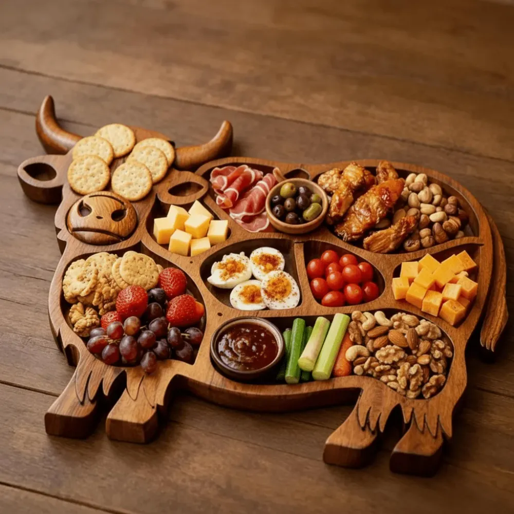 HIGHLAND KÜCHE - Tabla robusta para embutidos con motivo de vaca para queso y aperitivos Cozey Maison