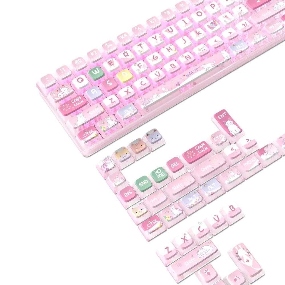ATTACK SHARK 120 Teclas PBT Sublimación por Tinta Set de Keycaps Pudding Gatito