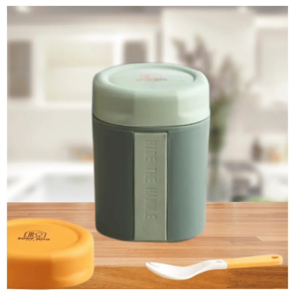 Termo Táper Térmico 500 Ml Estilo Vaso Con Tenedor Oficina Y Escolar Green