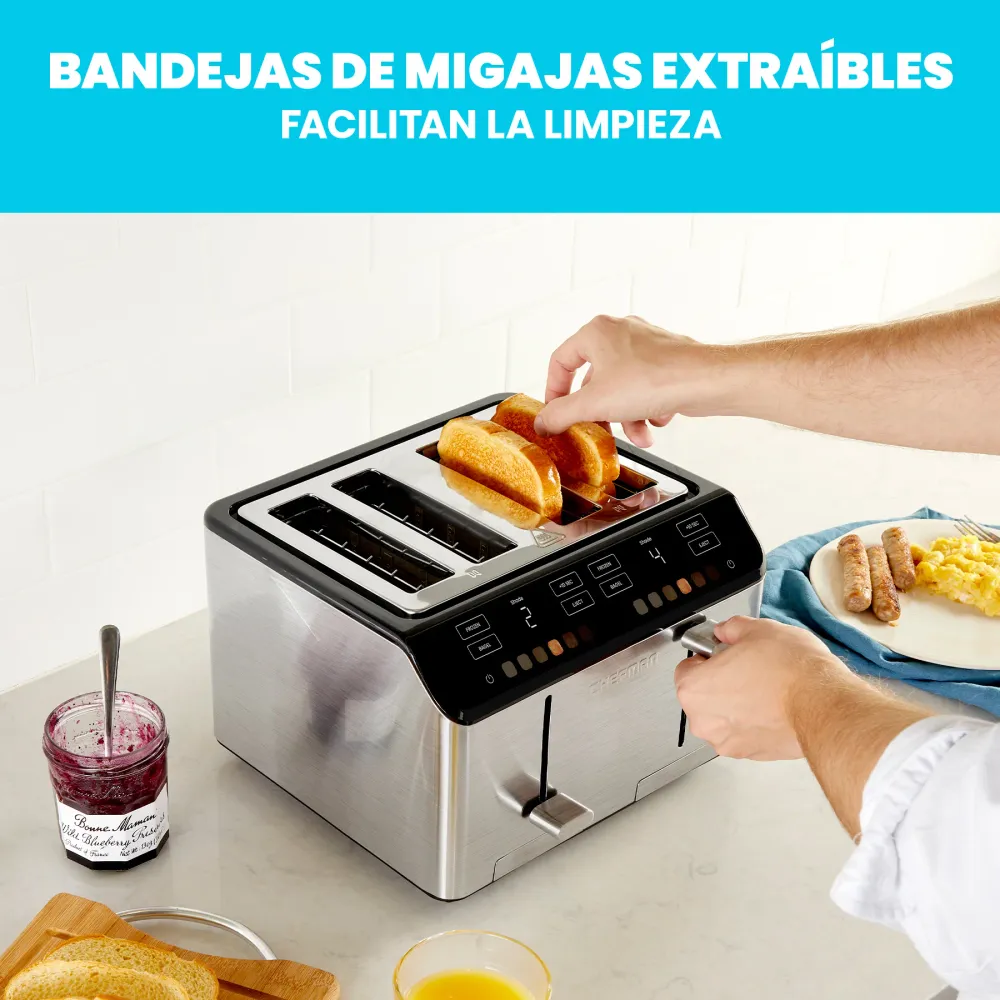 Chefman - Smart Touch Tostador 4 rebanadas digital, 6 definiciones de tonalidad. Chefman Mexico