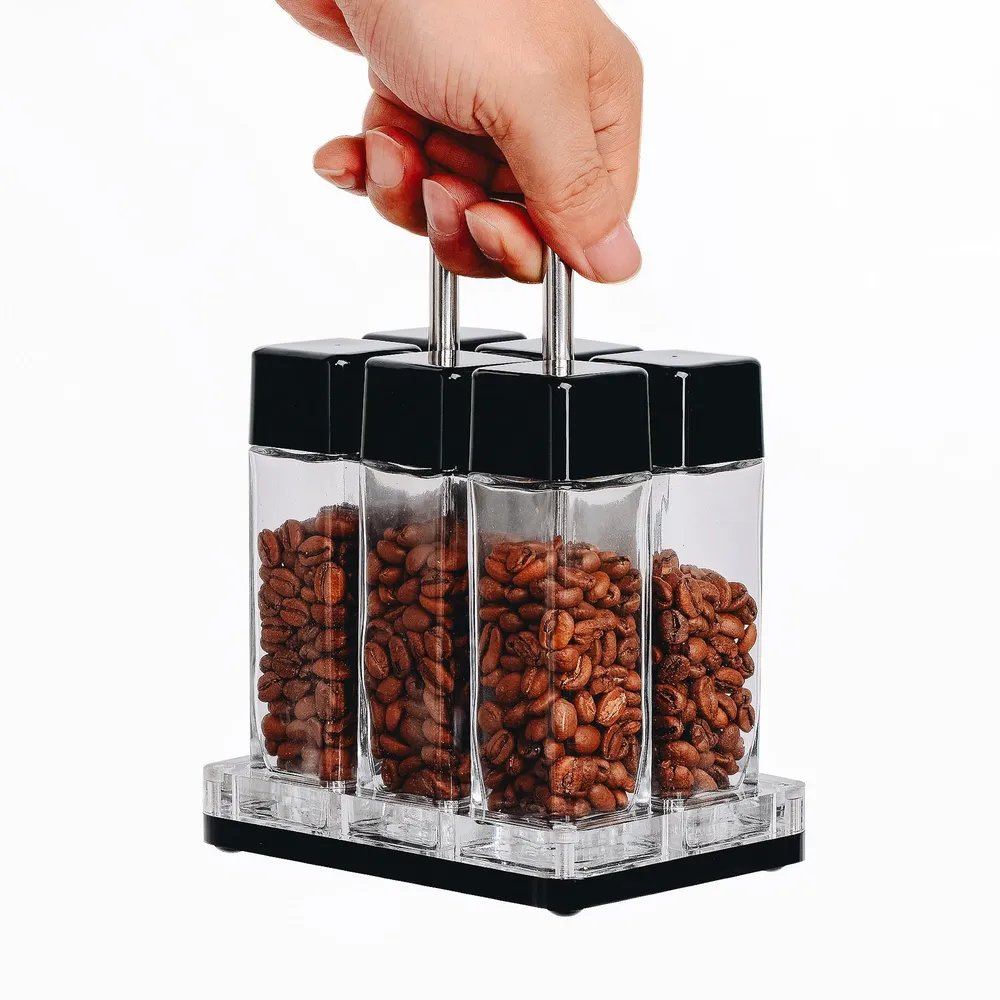 Normcore / BODEGA DE CAFÉ EN GRANOS DE 6 TUBOS CON SOPORTE - TUBOS DE VIDRIO Transparente NORMCORE WARES