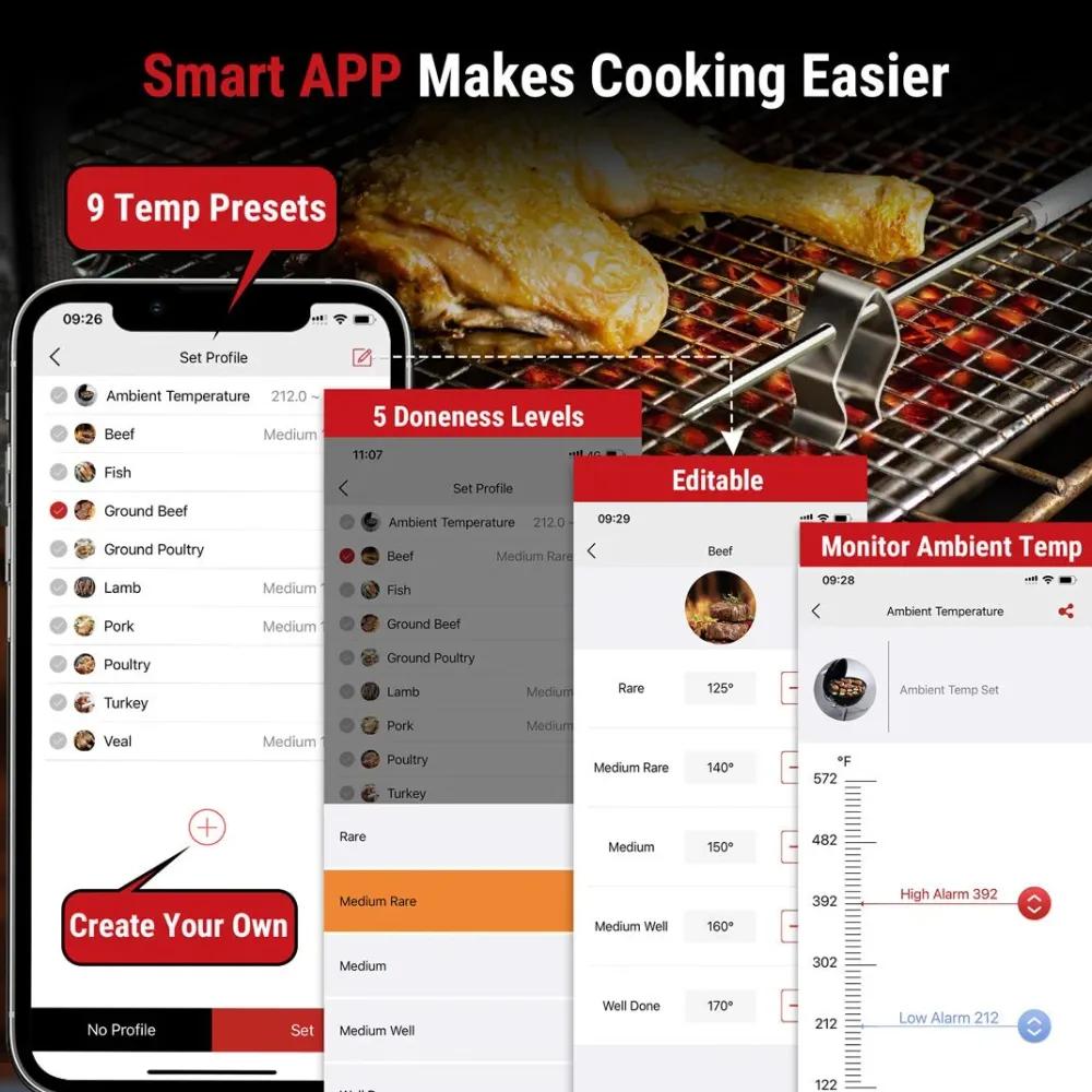 Termómetro para carne Bluetooth TP910 de 650 pies ThermoPro